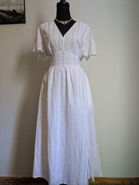 chinese dress ladies Arden White High-Neck Split Maxi Dress With Lace Sleeves – Club L London main image 1
